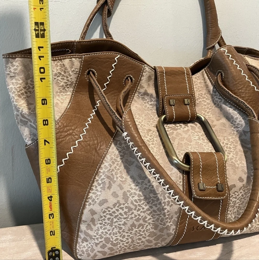 Rare SKAP Handbag with Camel Brown Leather & Tan Animal Print Fabric NWOT